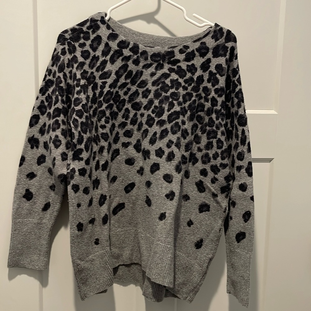 Black and gray leopard print crewneck sweater